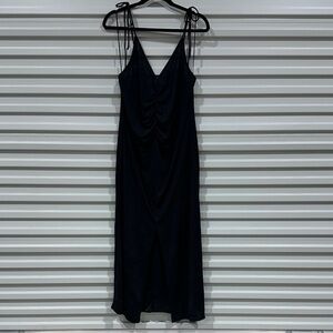 Zara Black Midi Slip Dress with Tie Shoulder Straps